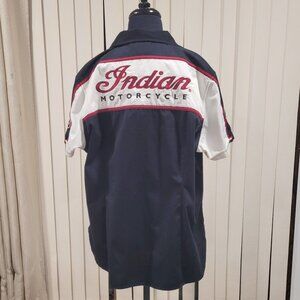 Indian Motorcycle Button Up Short Sleeve Embroidered Men's Shirt Size 2XL
